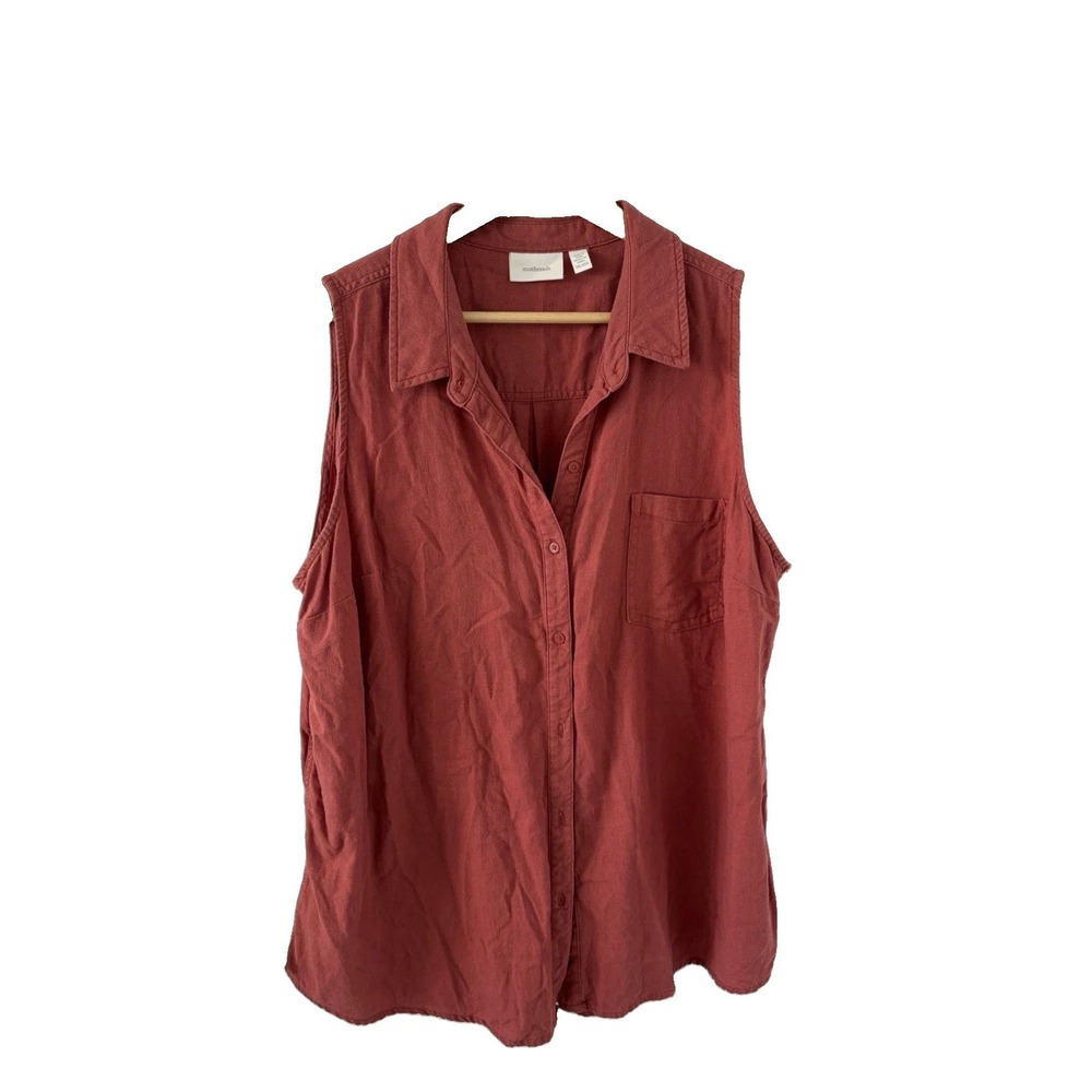 Ecothreads Womens XXL Sleeveless Linen Blend Button Down Shirt Terracotta Rusty